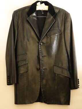 Vintage Ralph Lauren Polo Sport, Black leather blazer w/ Velvet collar, Size 4.